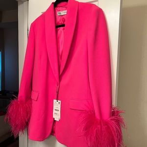 NWT Zara Feather Blazer Pink